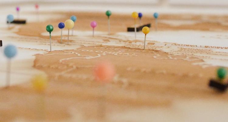 Map with colorful pins