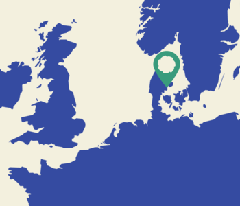 Aarhus map placemarker The image shows a map of Europe with a placemarker identifying Aarhus in Denmark.